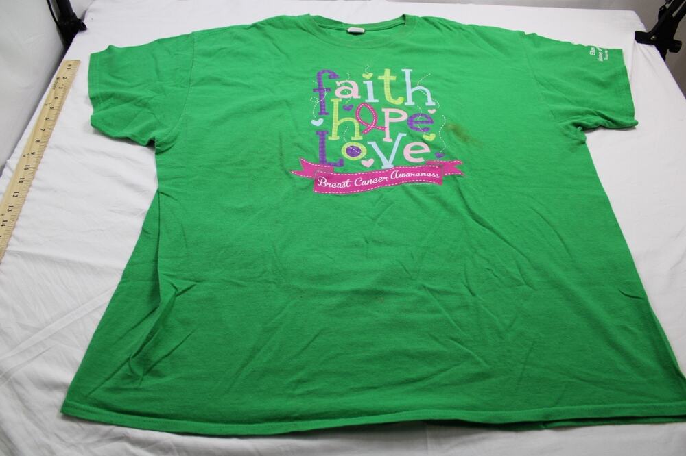 Gildan Women's 2XL Faith Hope Love Breast Cancer Awareness T-Shirt Green